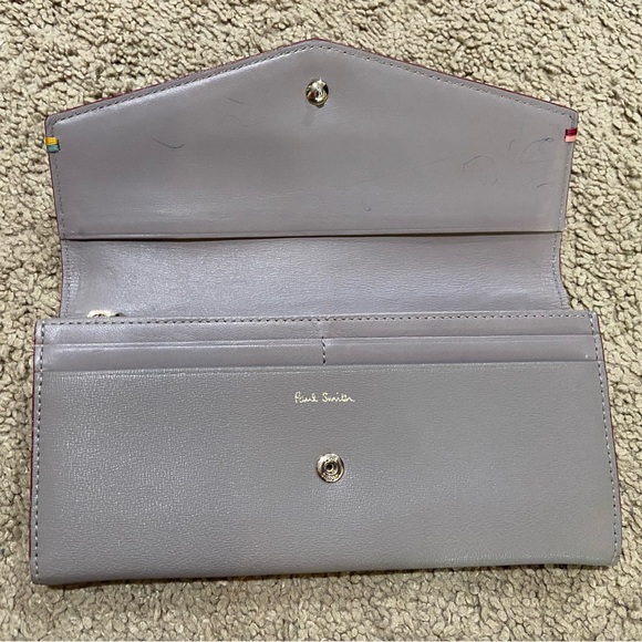 Paul Smith Highlight Stitch Long Wallet Gray Leather Card Coin Money Slots - Picture 6 of 14